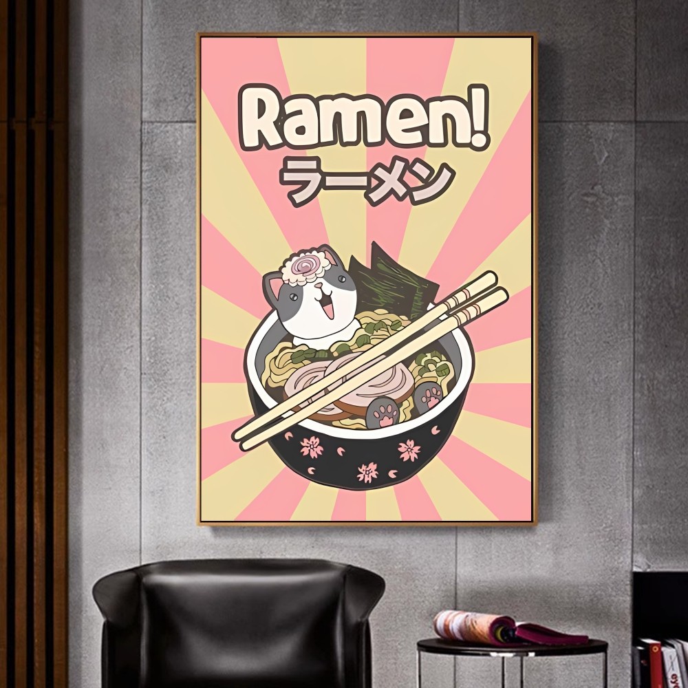 Japanese Ramen Painting Animal Cat Cartoon Classic Movie Posters Fancy Wall Sticker for Room Bar Decoration Room Wall Decor