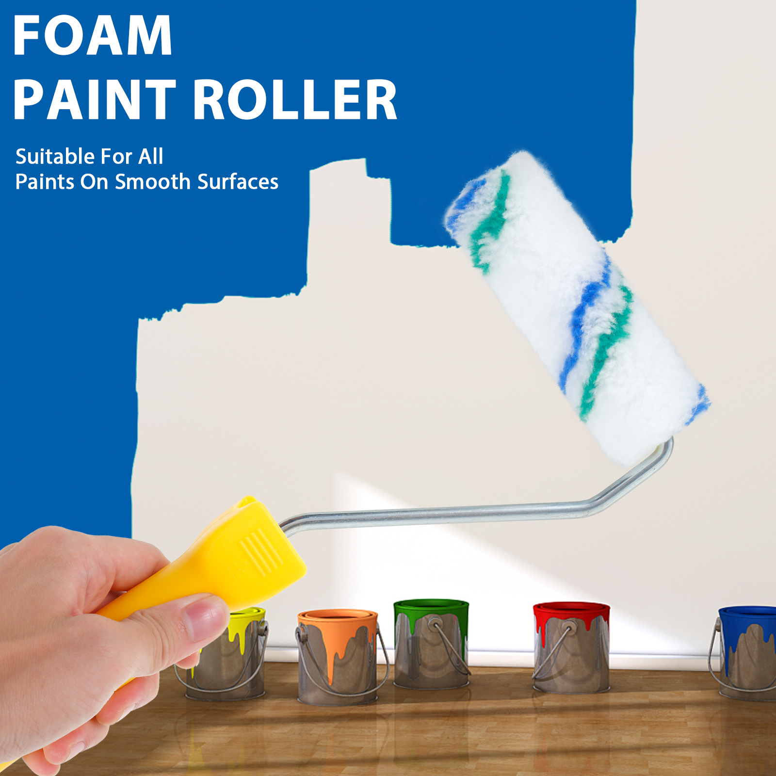 Description Picture 3 of item61Pcs Paint Roller Covers Kit 4in Paint Rollers Polyester Paint Roller Brush Reusable Paint Roller Handle with 60 Roller Brush
