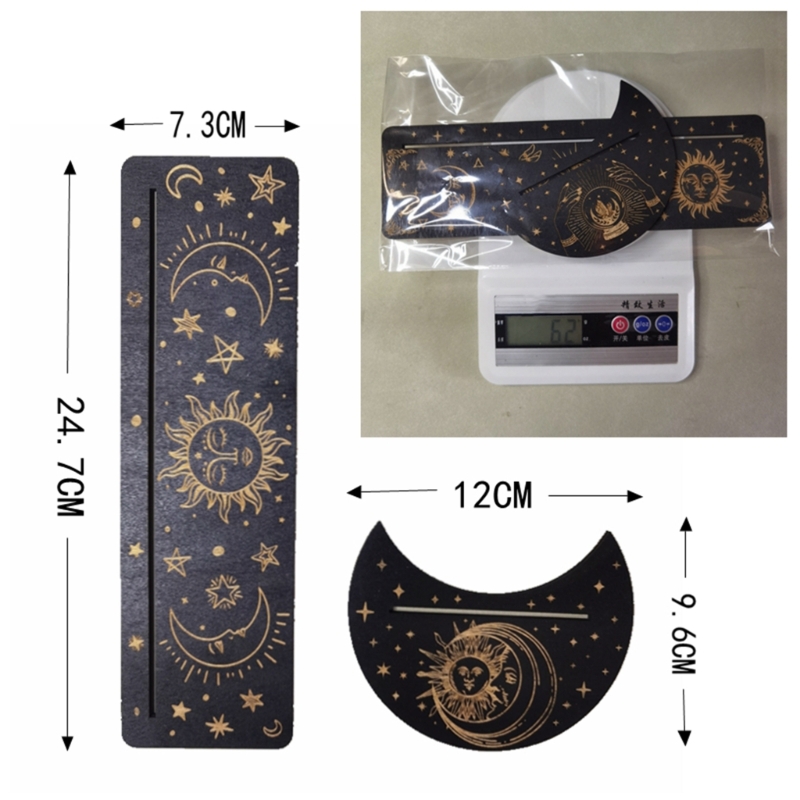 G92F Wooden Tarot Card Stand Holder Moon Phases Altar Base Moon Shape and Rectangle Cards Holder for Witch Divination Tools