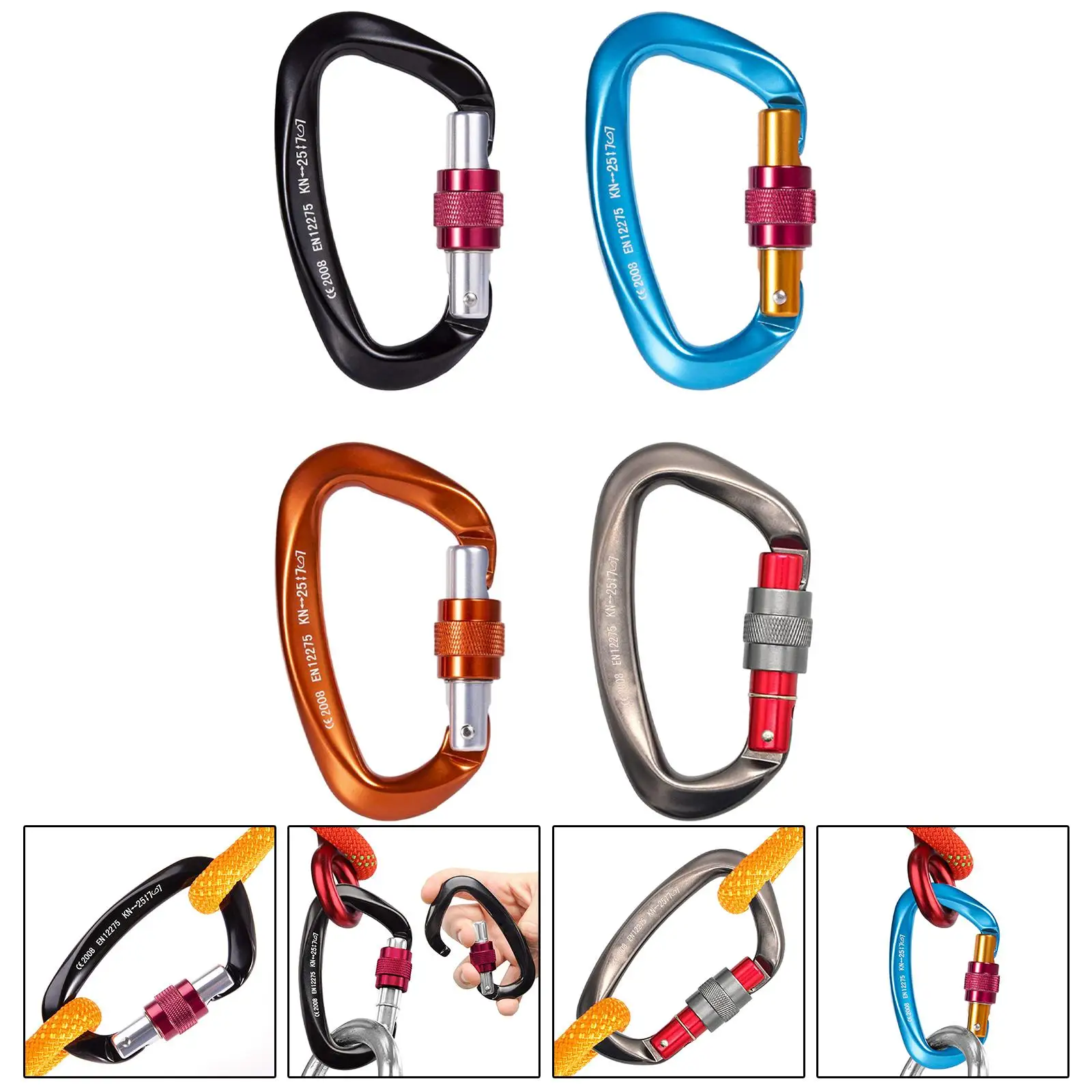 Carabiner Clip Keyring Attachment Fastener Parts Buckle Metal D Rings Carabiners for Caving Climbing Hiking Backpacking Camping