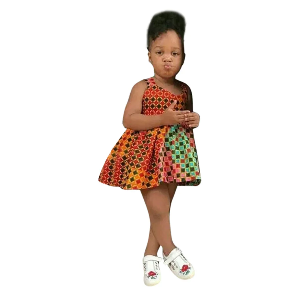 Kids Girls African Dashiki 3D Digital Print Sleeveless Princess Dress Sundress ClodeEU Girls Tutu Dresses 