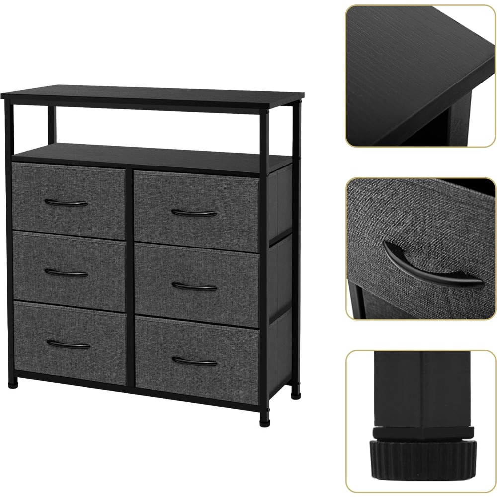 Description Picture 3 of item6 Drawers Dresser Fabric Dresser for Bedroom, Tall Storage Organizer Unit for Bedroom/Entryway/Living Room, Grey (6-Drawers)
