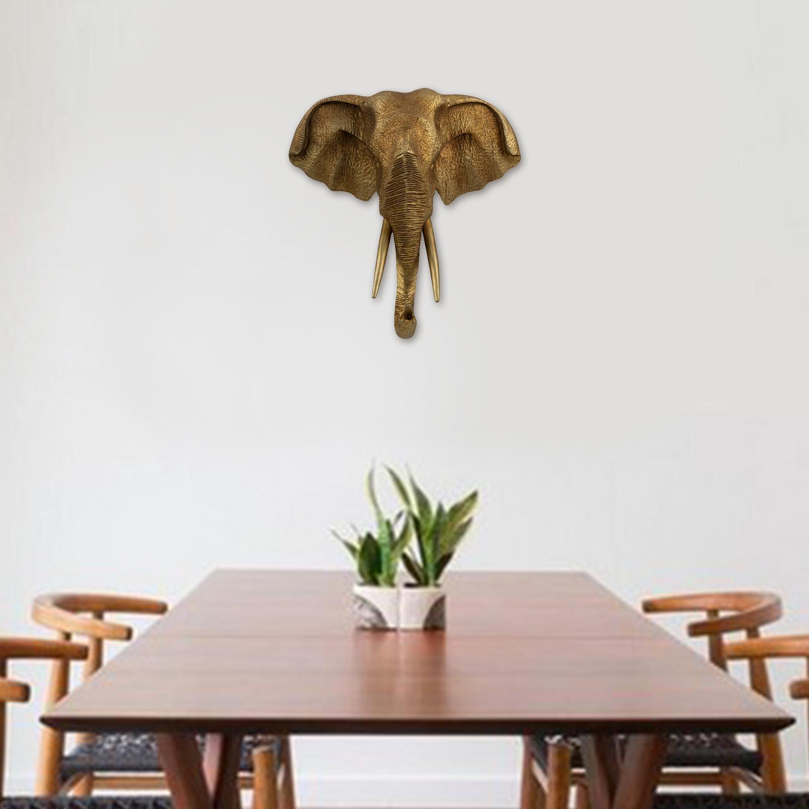 Hand Carved Elephant Head Wall Decoration Statues Wall Art Artwork Sculpture Mural for Room Home Nursery Ornaments