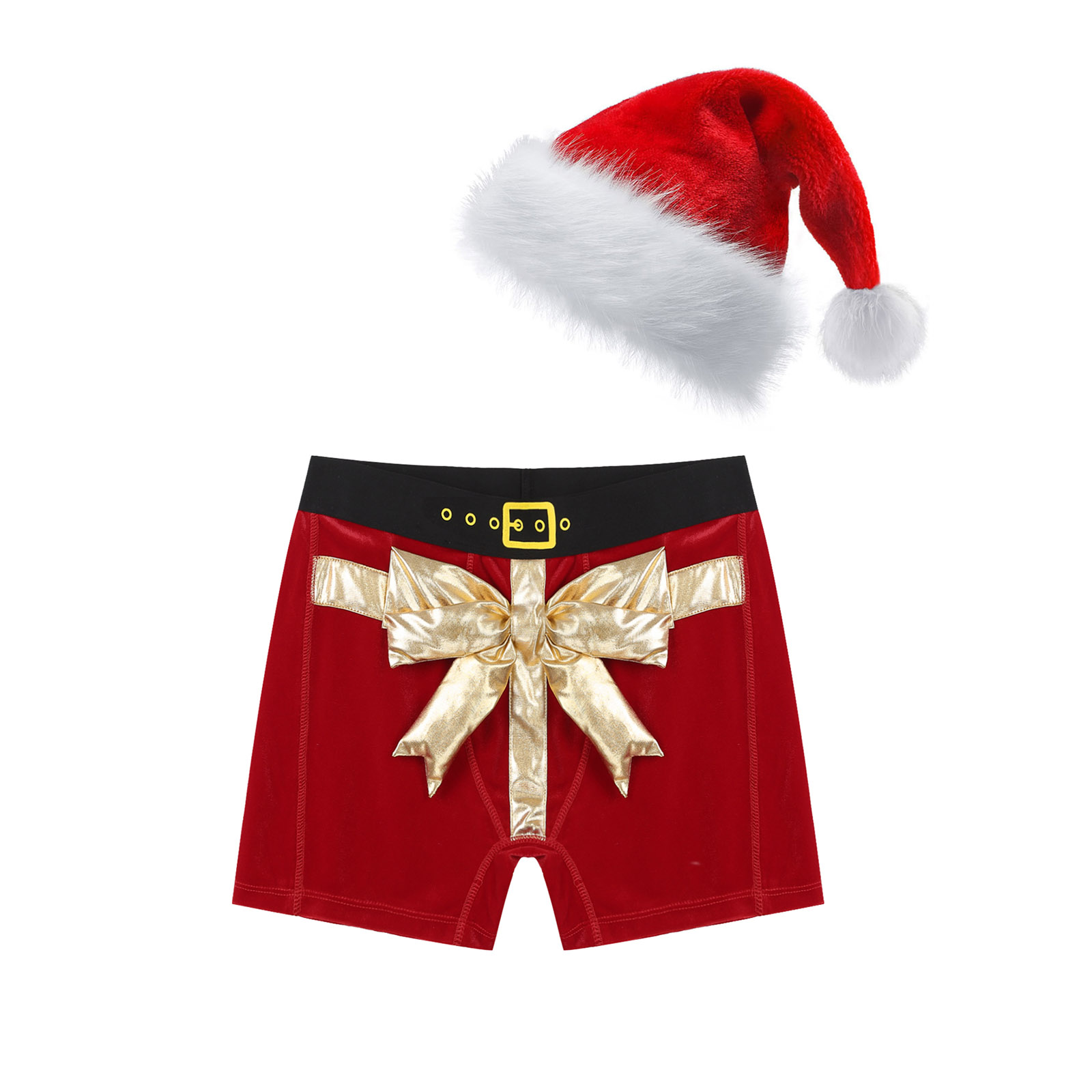 Männer Weihnachten Kostüm Sexy Dessous Set Elastischer Bund Santa Claus Boxer Briefs Shorts mit Hut Karneval Weihnachten Party Clubwear – Detail 6