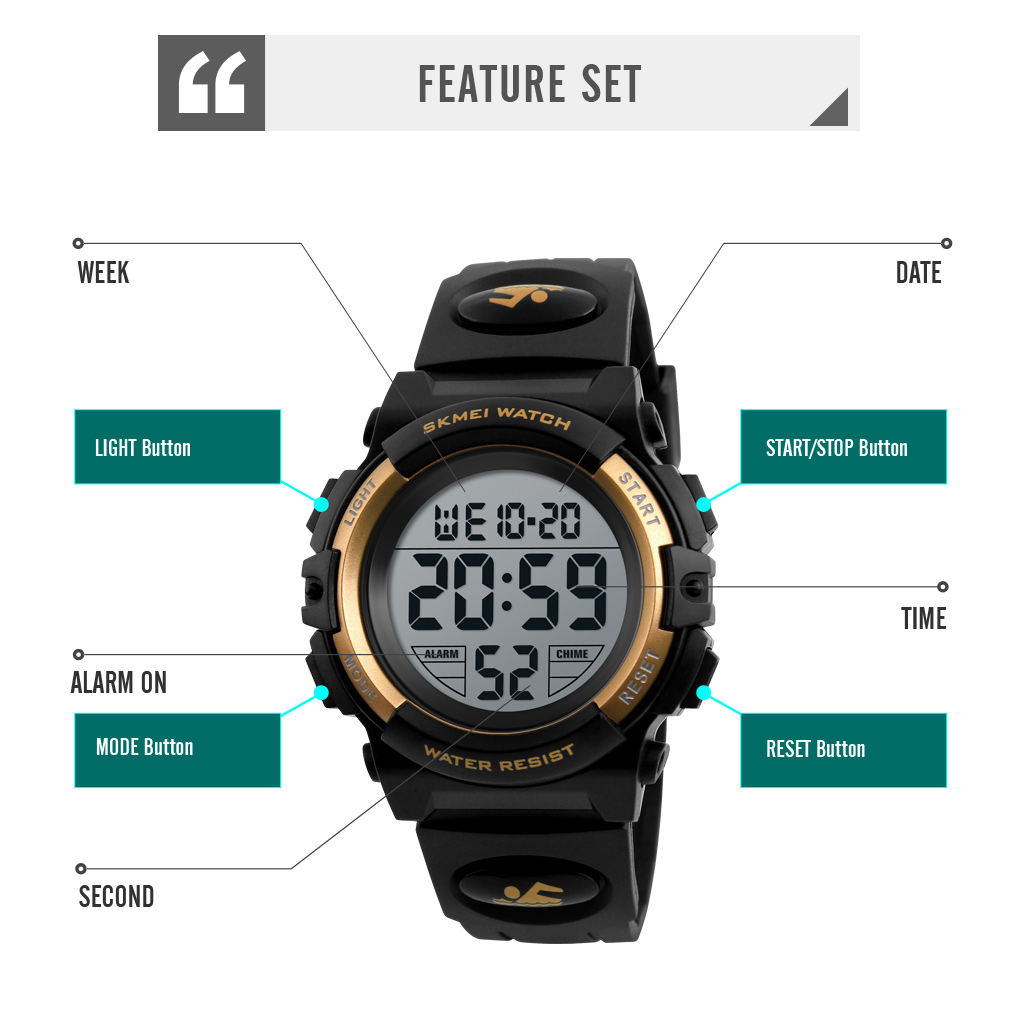 Skmei LED Light Display Digital Children's Watches For Boys Girls Watch Alarm Clock 5Bar Waterproof Kids Wristwatches 1266