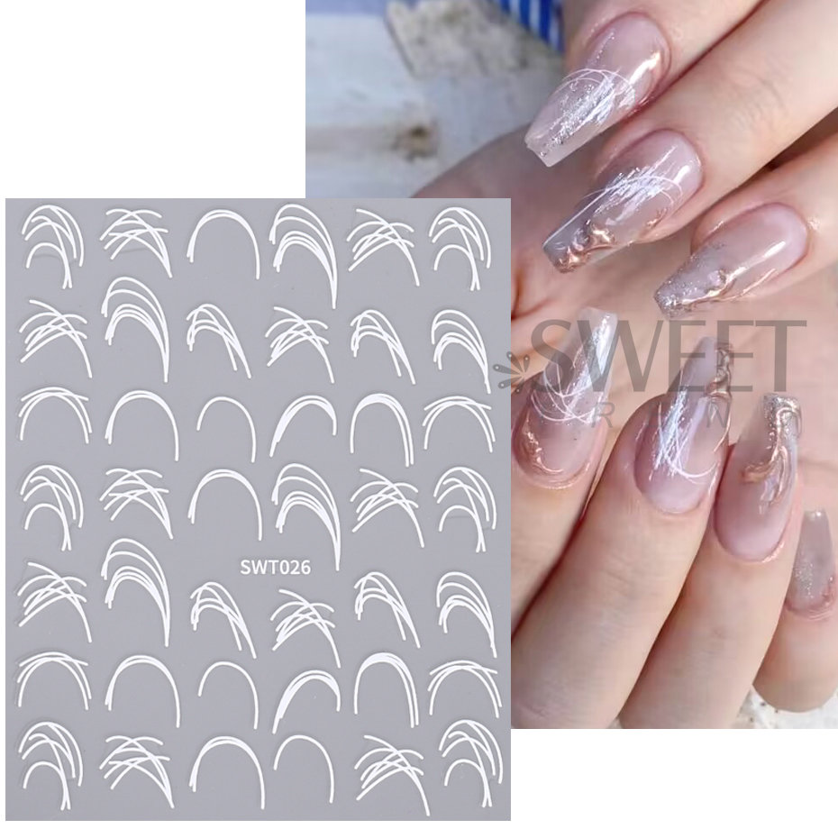 Description Picture 6 of itemSpider Gel Line Nail Stickers Metal Silver White Irregular Graffiti Stripe Design 3D Self Adhesive Gel Polish Slider Nail Decor