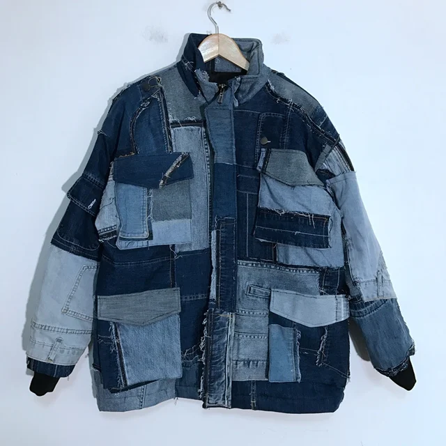 Classic Plaid Patchwork Denim Jacket Ash Blue / M - Nightcity Clothing