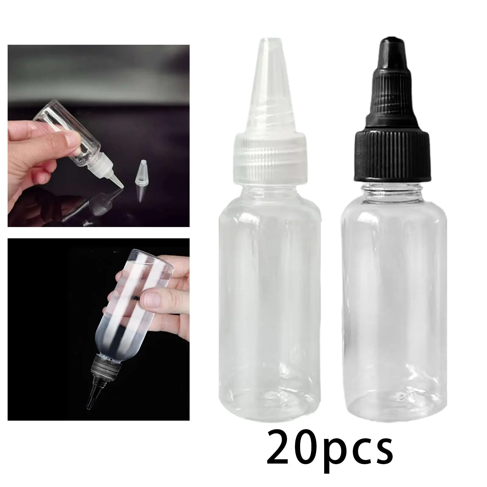 20Pcs Water Bottles Set 30ml with Twist Caps Dispenser Sharp Mouth Pointed Containers for Makeup Glue 