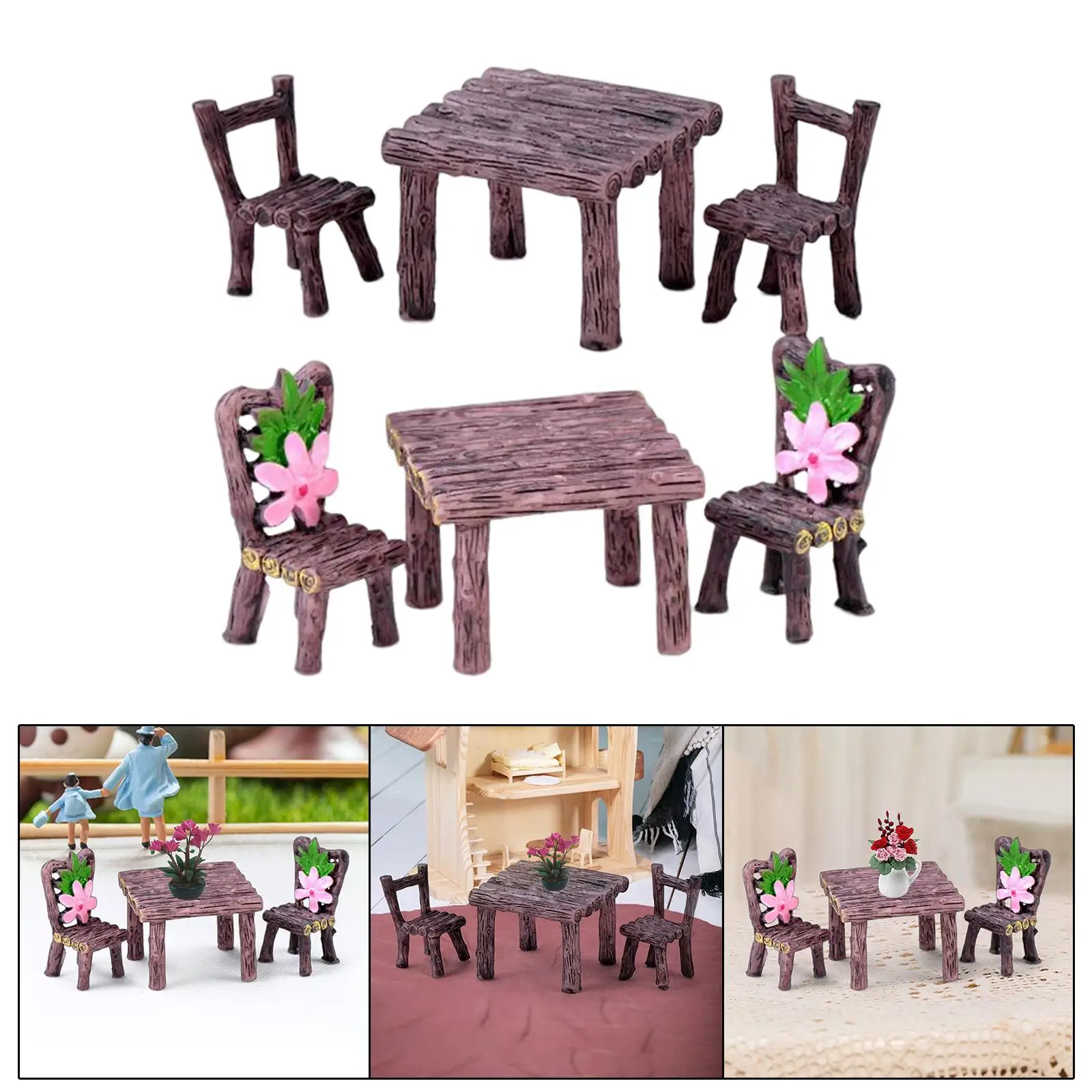 Miniature Table Chairs Set Toys Ornament Resin Figurines Sculpture for DIY Projects Sand Table Fairy Garden Street Building