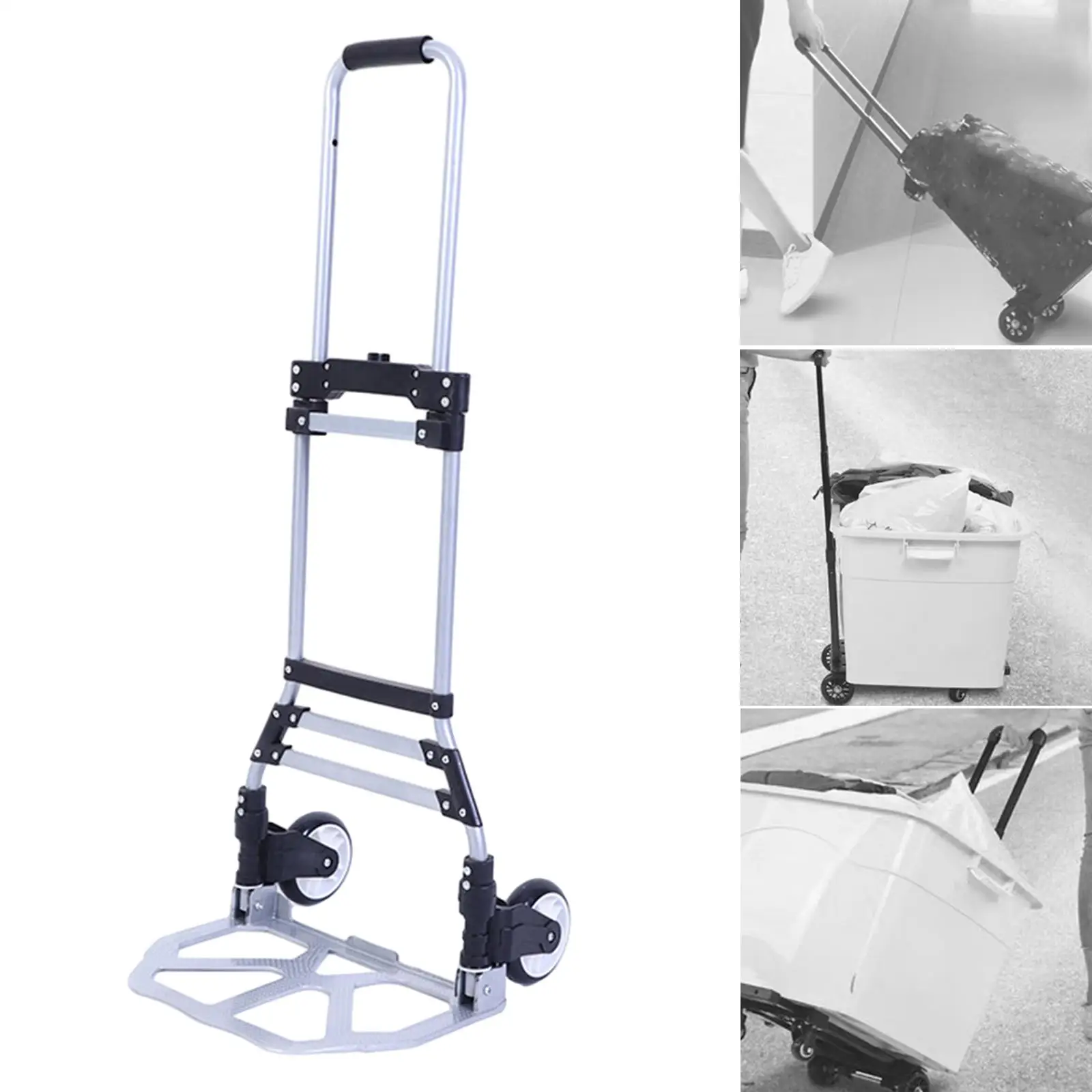 Folding Luggage Cart Telescopic Rod Collapsible Foldable Roller Shopping Trolley for Household Moving Picnic