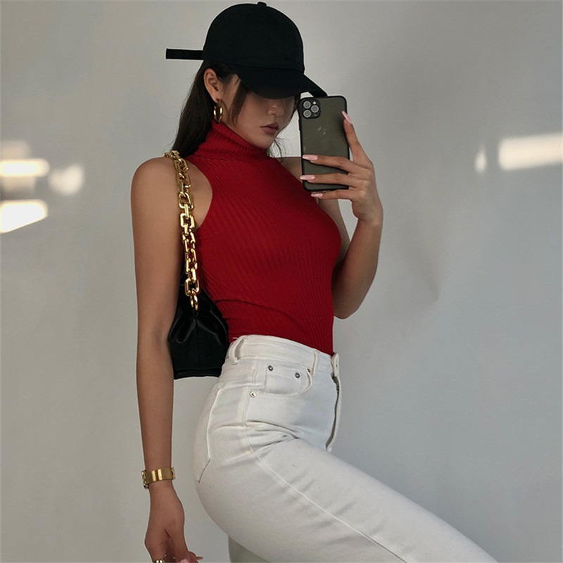 Ootddress Summer High Neck Vest Women Sleeveless Solid Color Knit Ribbed Slim Fit Tank Tops y2k Clothes Lady Basic Clubwear