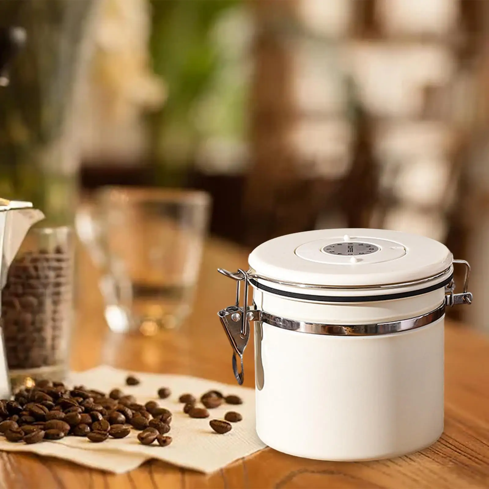Coffee Bean Storage with Steel Spoon Seal Storage Multifunctional Airtight Storage Tank for Tea Sugar Coffee Beans Flour