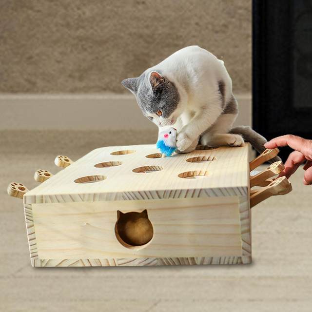 Cat toy wooden box with holes best sale