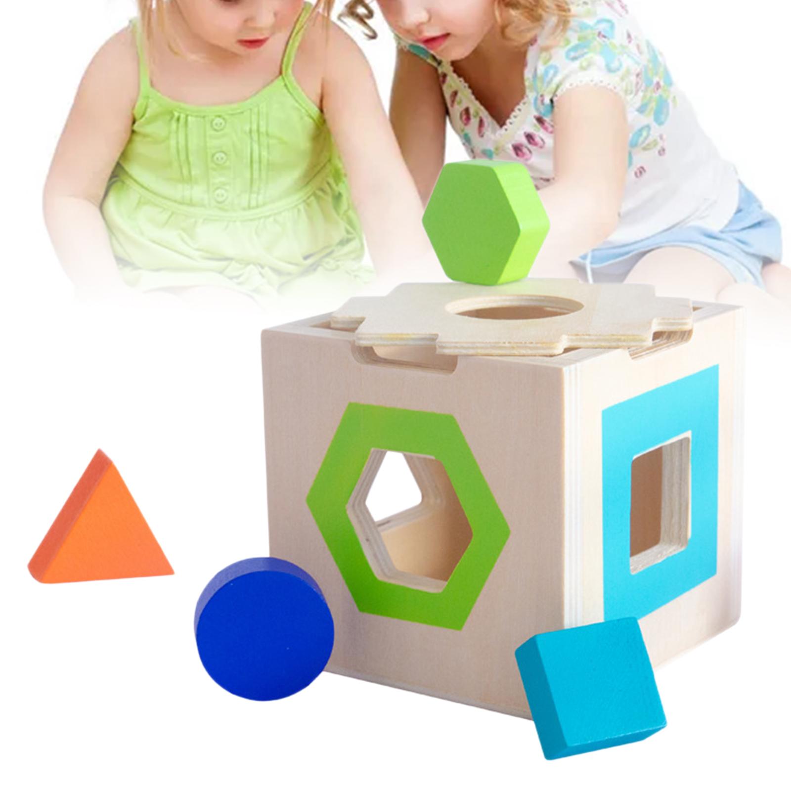 Wood Geometric Shape Blocks Sorting Cube Box for Preschool Children Hand-Eye Coordination