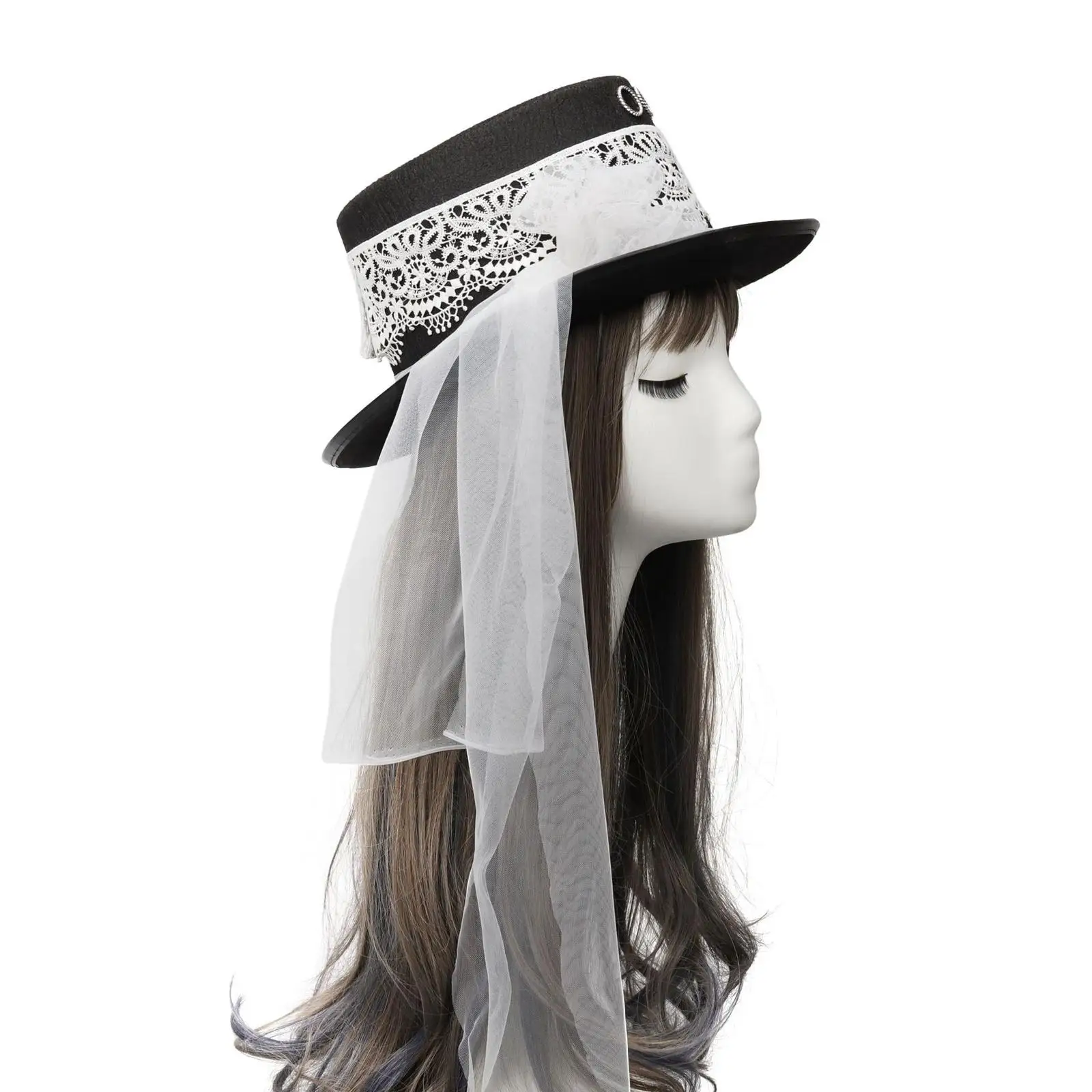 Women Steampunk Top Hat White Lace Decor Veil Costume Hat, Cosplay for  Carnival