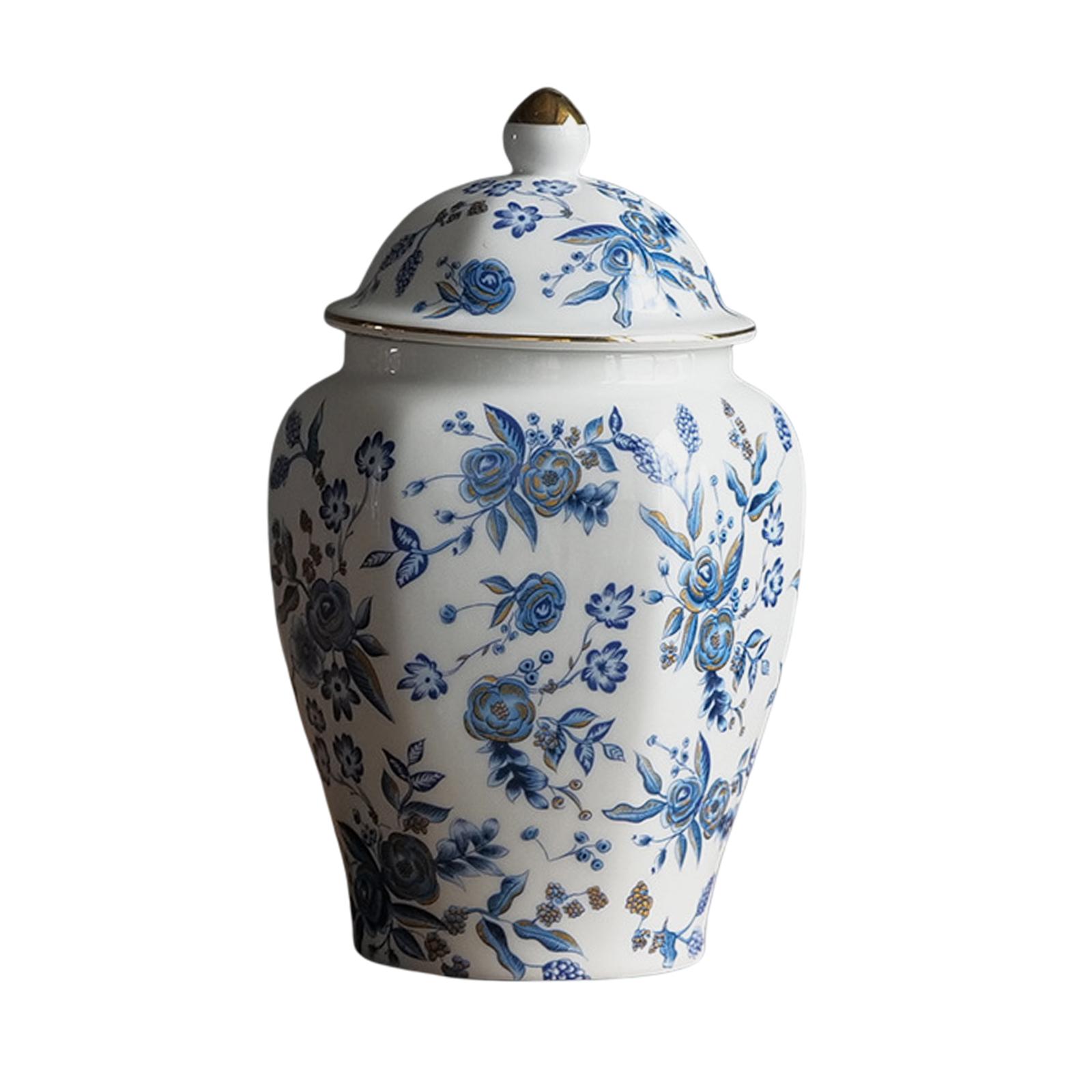 Flower Vase Storage Canister Chinese Blue and White Porcelain Pot Asian Decor Weddings Classical Ginger Jar with Lid Temple Jar