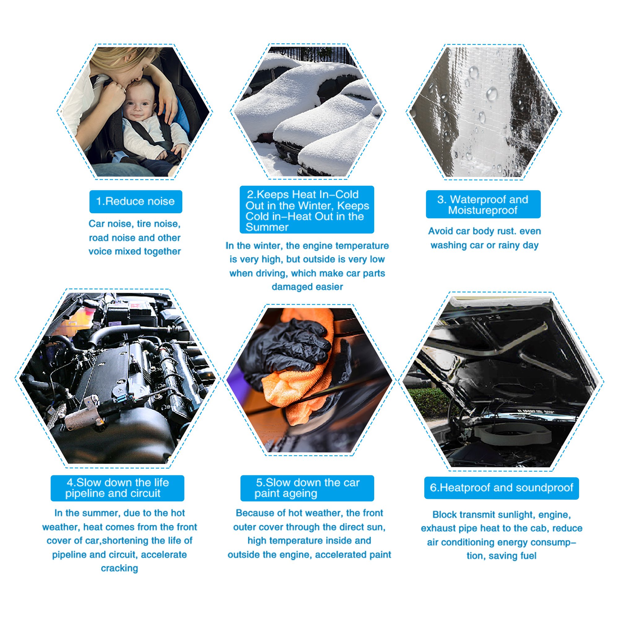 Uxcell Auto Schall-und Wärme isolation matte 5mm 6mm 10mm Aluminiums chaum Tür haube Motor Wärme isolierung Universal Autozubehör – Detail 5