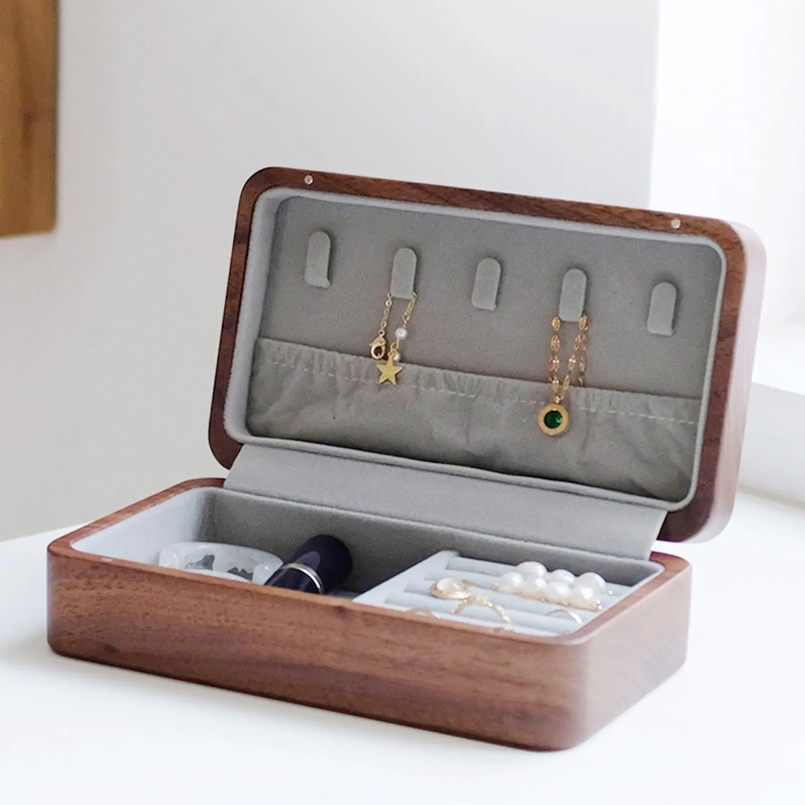 Multipurpose Walnut Jewelry Box Jewellery Trinket Box for Brooches Jewelry