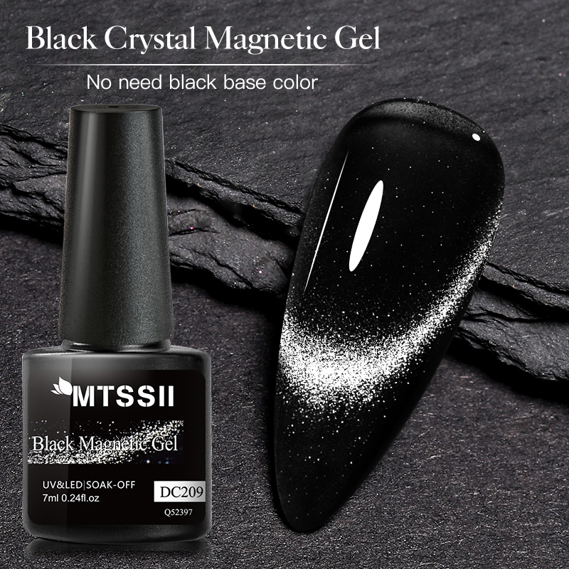 Mtssii 7ML Black Crystal Cat Magnetic Gel Sparkling Glitter Gel Nail Polish Semi Permanent UV Gel Nail Art No Need Base Color