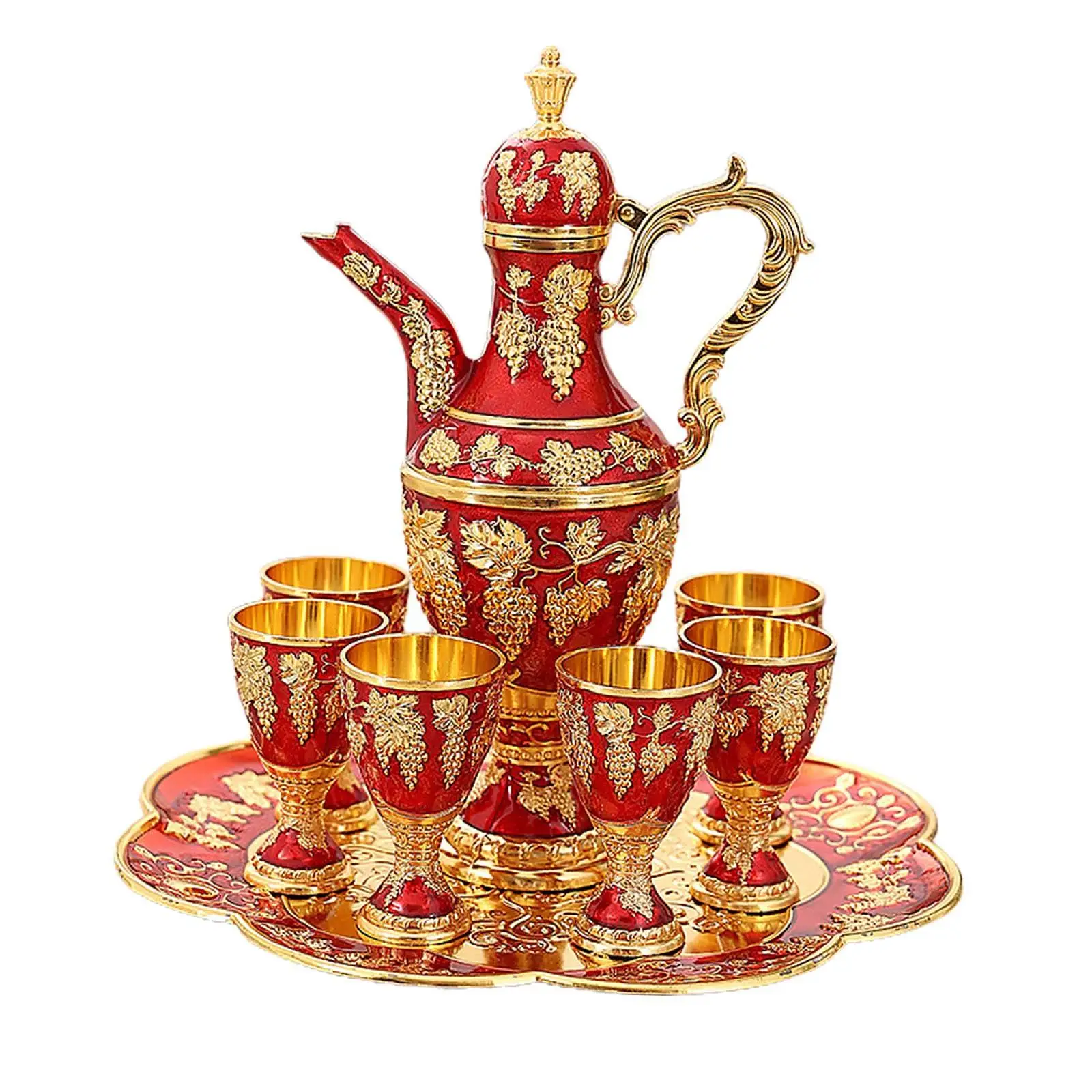 Vintage Teapot Set Home Decorations Decorative turkish Set Metal Wine Glass Jug Set for Room Hotel Gathering Wedding Kitchen