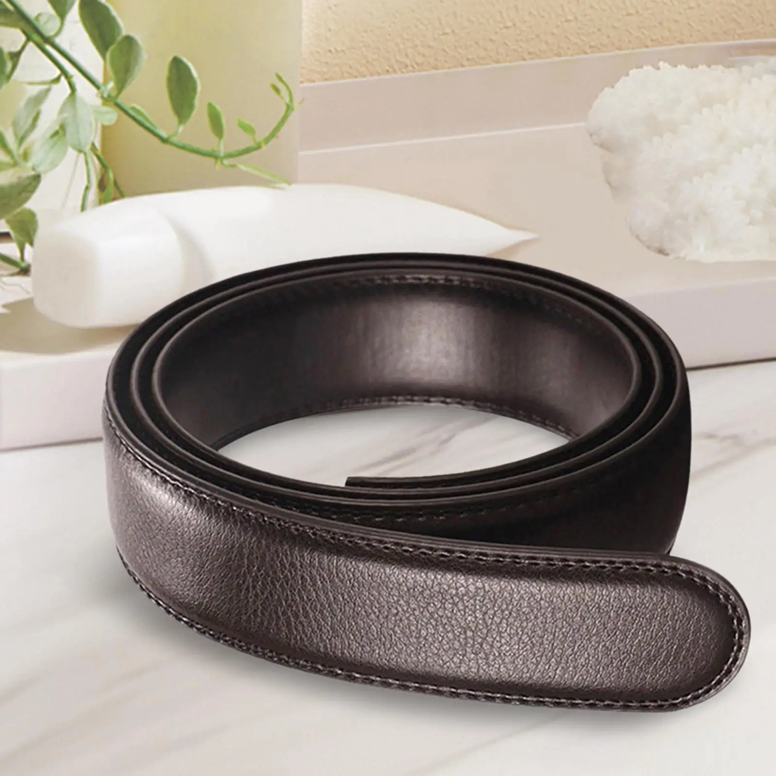 PU Leather Ratchet Belt without Buckle Stylish Lightweight Replacement Belt Strap for Dating Pants Jeans Business Trousers