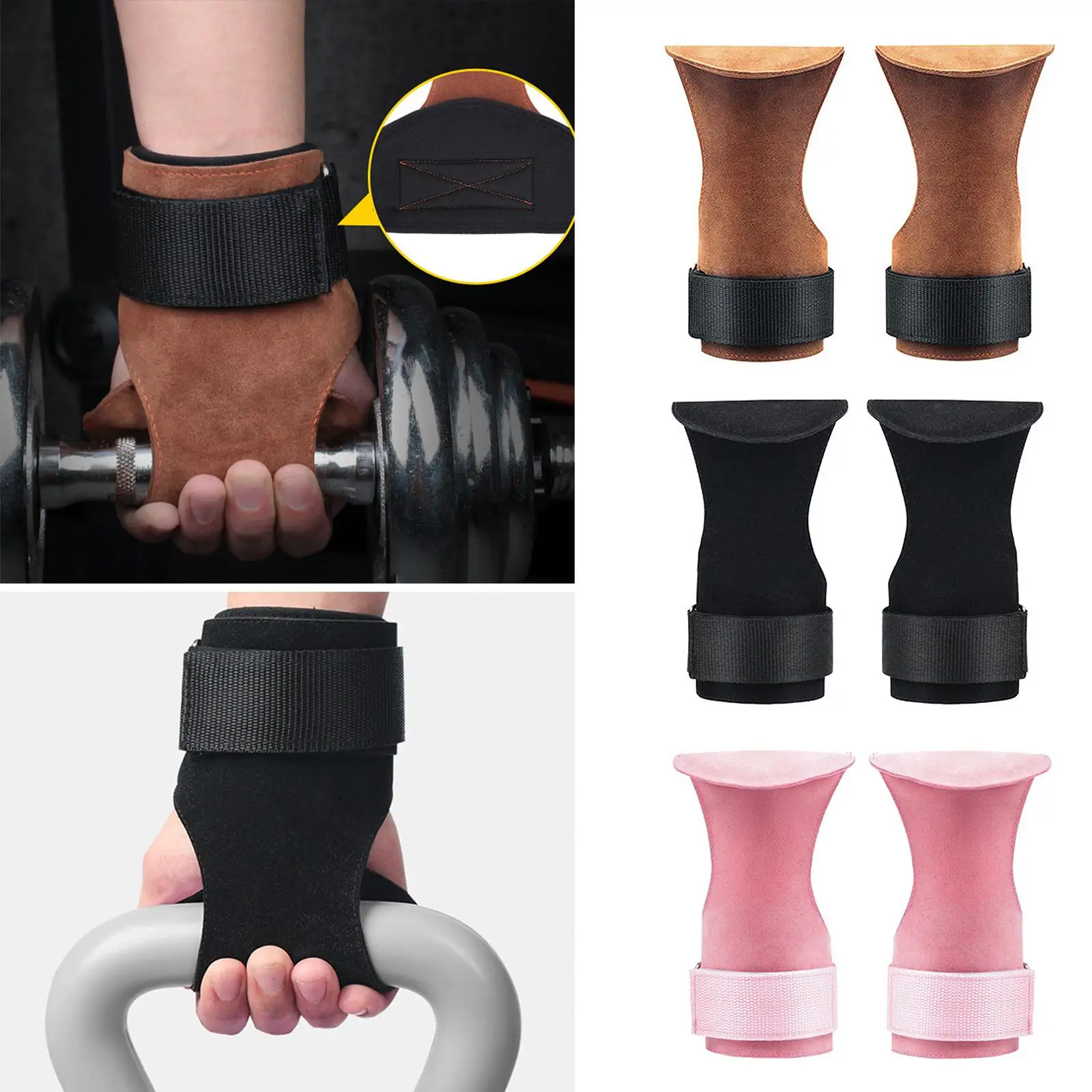 2 Pieces Weight Lifting Grips with Wrist Straps Non Slip Wrist Support Weightlifting Gloves for Deadlift Fitness Gym