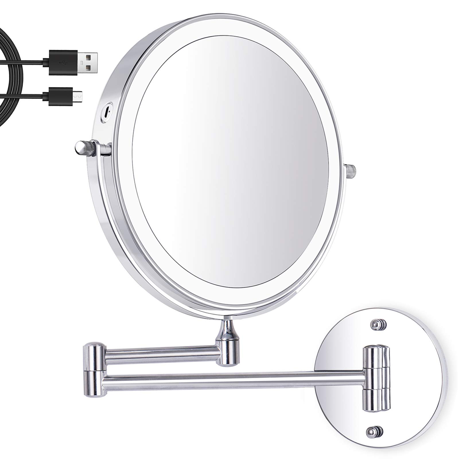 Best of 8 Inch Wall Mounted Makeup Mirror USB Rechargeable LED 3 Color Lights Two Sided 1X / 10X Magnifying Mirror For Bathroom Hotel Reviews & Tips