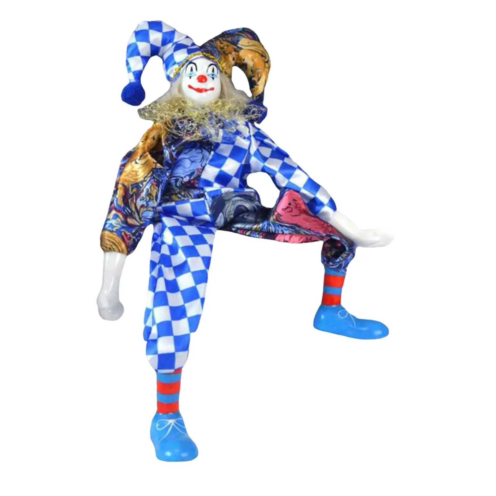 Clown Doll Figure Funny Harlequin Doll Porcelain Doll for Office Ornaments