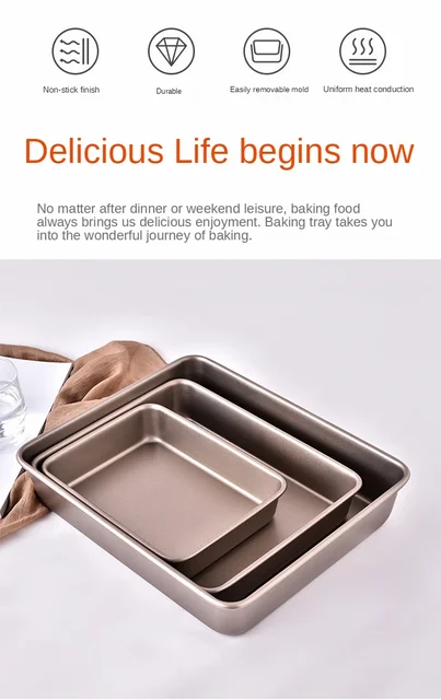 Thicken Carbon Steel Golden Baking Tray Nonstick Square Oven Cake Bread Pastry Pans Biscuits Bakeware Mold Kitchen Cooking Tools AliExpress