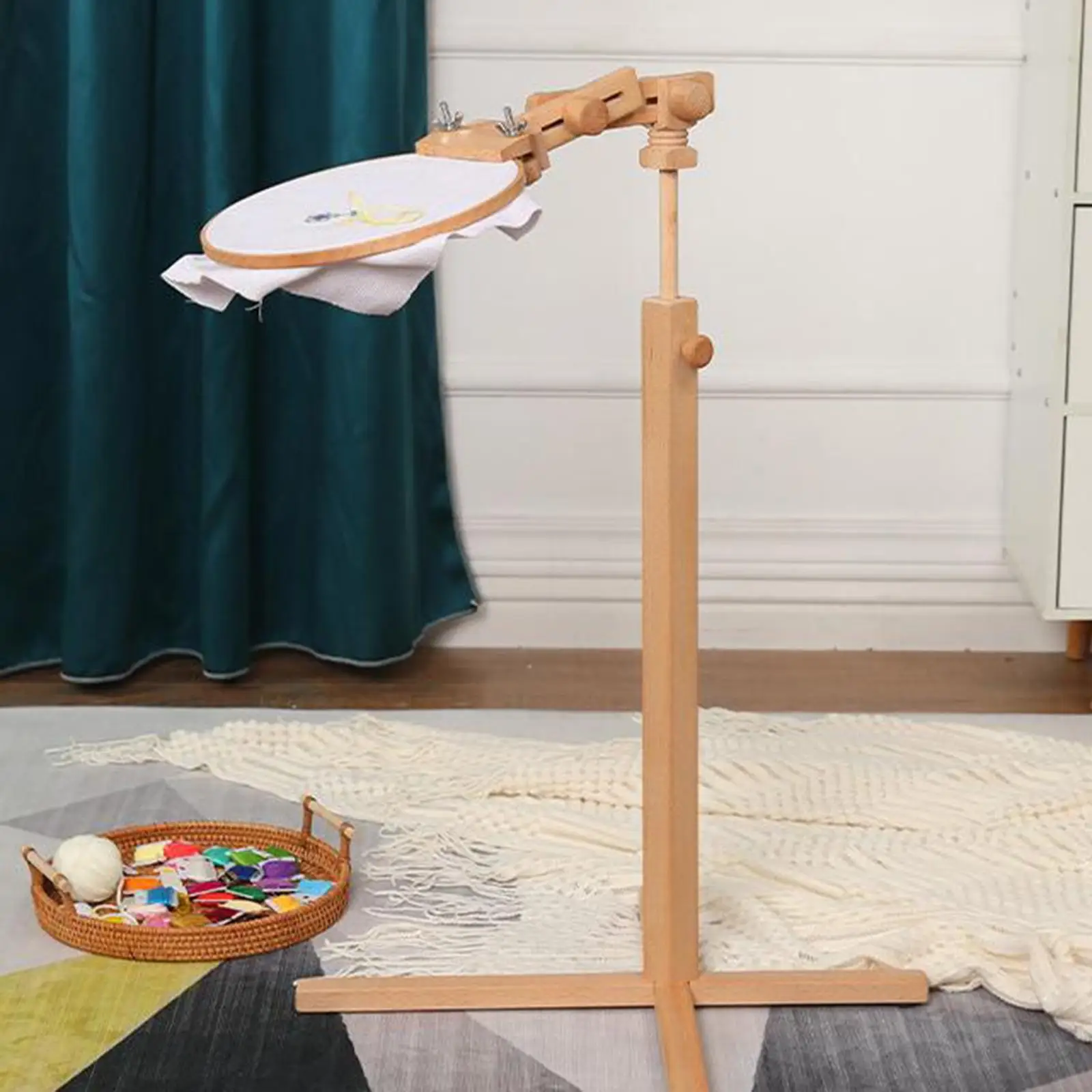 Rotated Embroidery Frame Stand, Wooden Embroidery Frame Rotatable Hoop, for Most