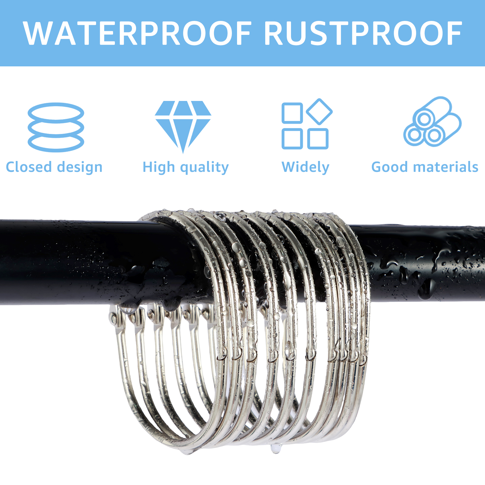 Description Picture 4 of item24Pcs Shower Curtain Rings Rust Proof Iron Shower Curtain Hooks Oval Shower Curtain Rings Snap Joint Shower Curtain Hooks