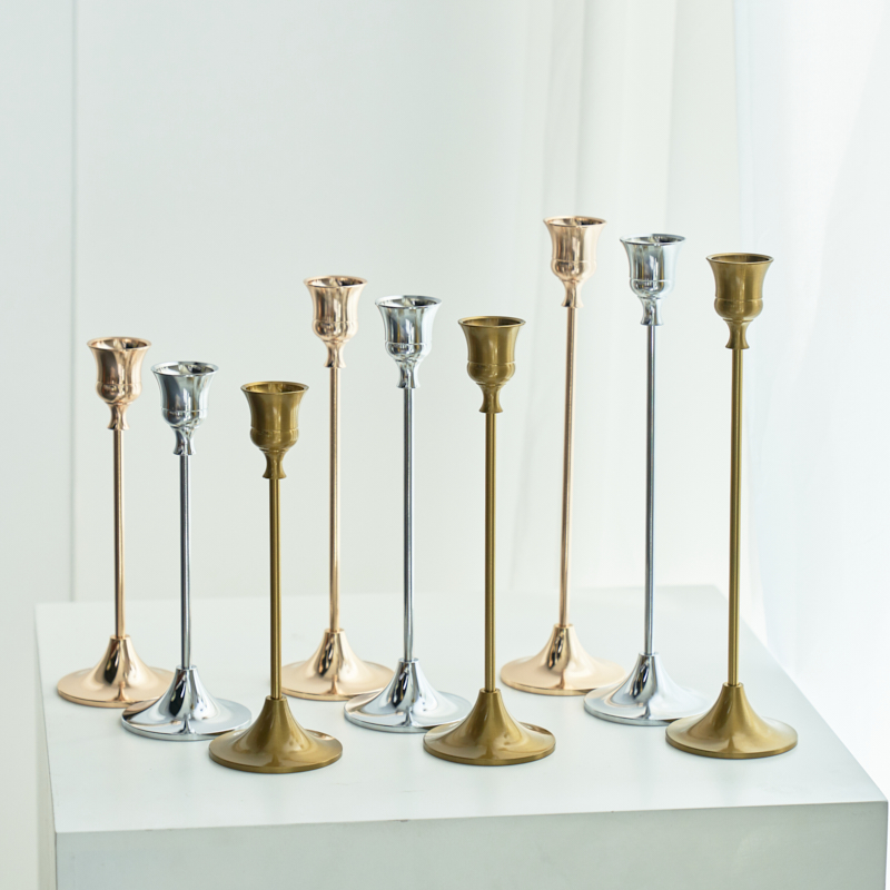 3pc Candlestick Holders Kit Brass Gold Candlestick Set Candle Holders Decorative Candlestick Stand for Wedding Party Dinning