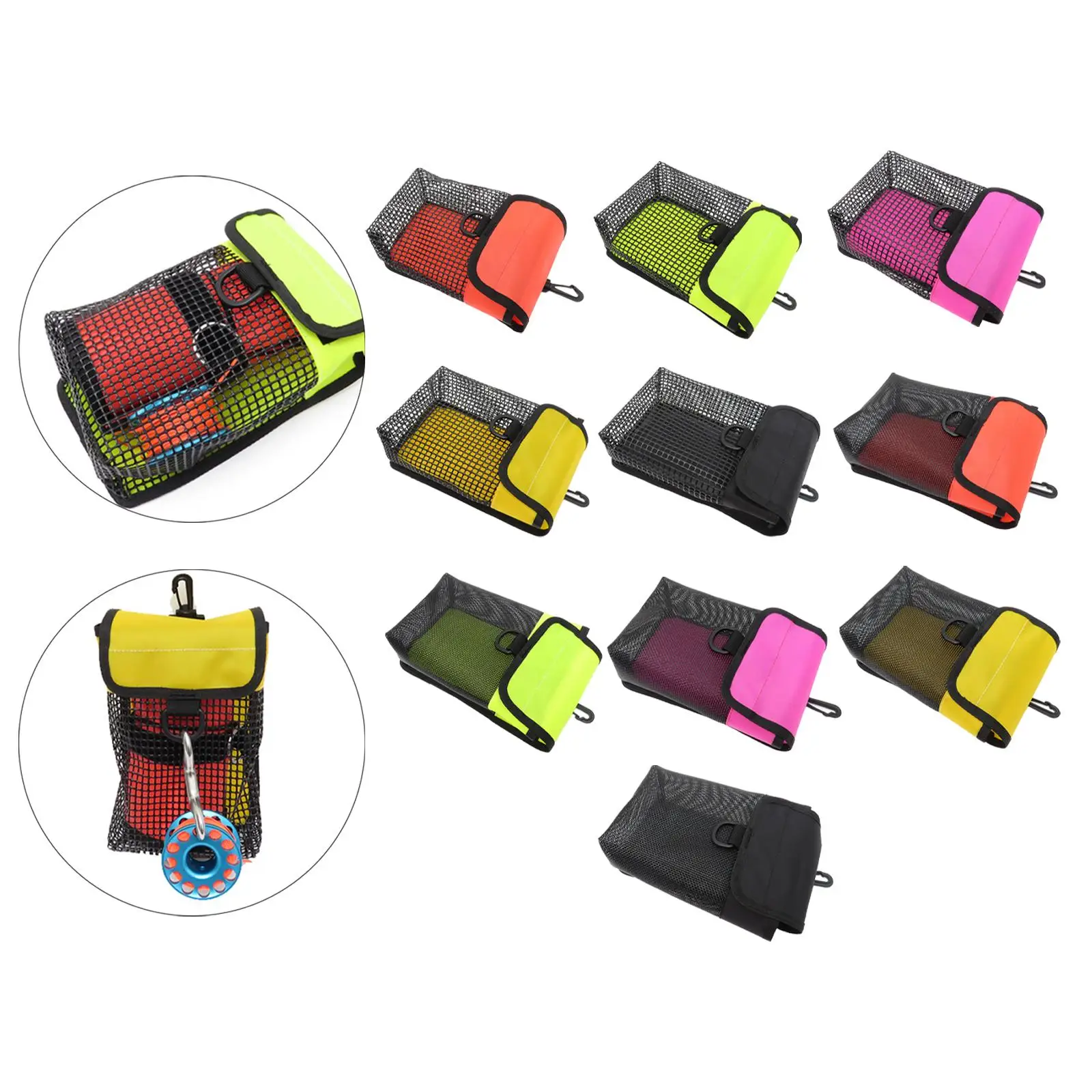 Swivel Clip Diving Gear Storage Bag Snorkeling Gear Holder Mesh Pocket Portable