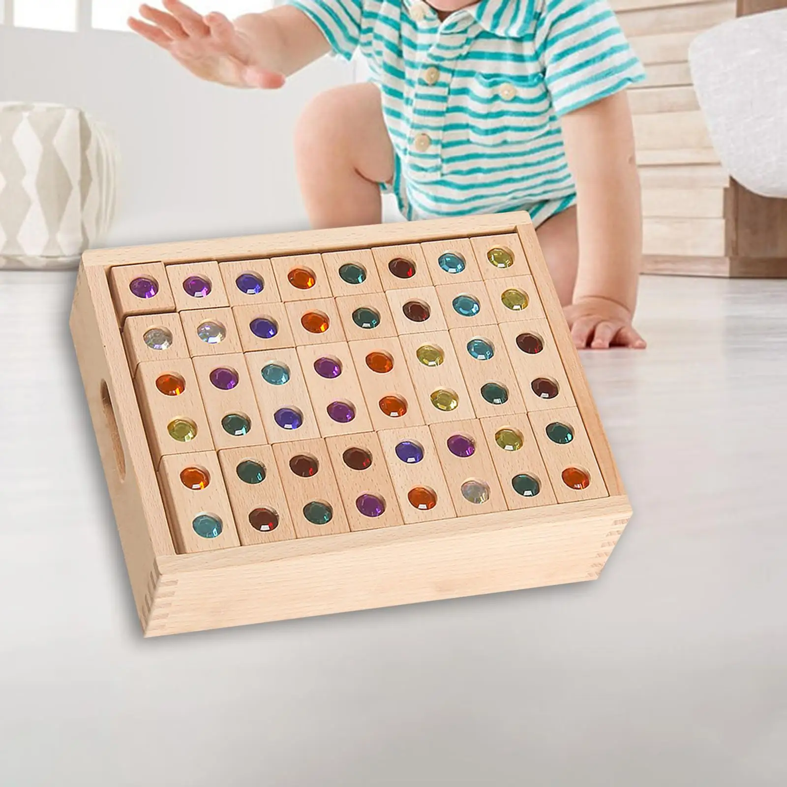 128Pcs Rainbow Stacker Sensory Toys Wooden Building Blocks Rainbow Blocks for Toddlers Baby Girls Boys Preschool Kids