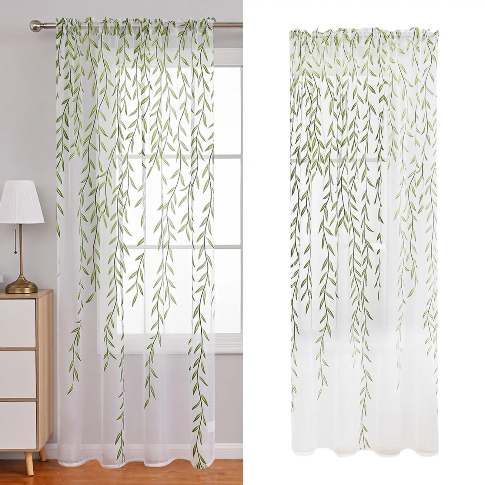 Gradient Embroidered Sheer Curtain Green Window Draperies Window Treatments Length Curtains Washable for Bedroom Children Living