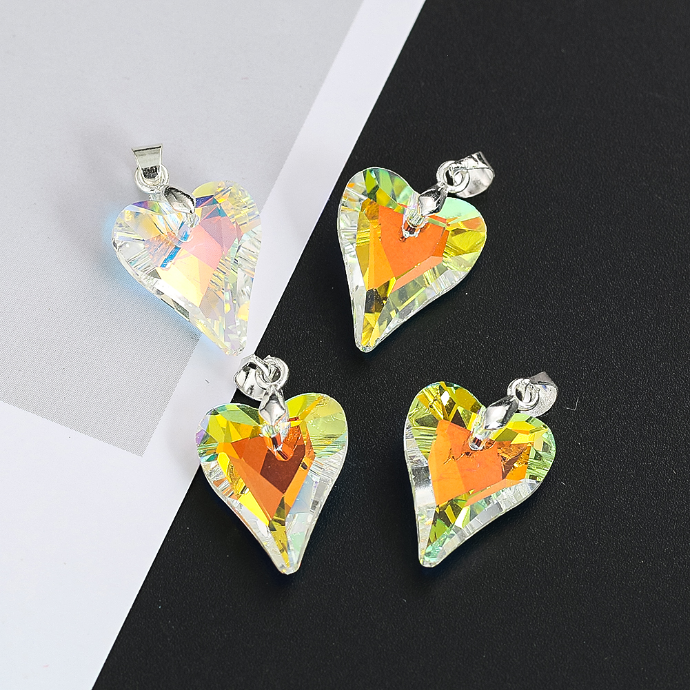 5 Stück AB Farbe Kristall Liebe Herz Anhänger 15X25mm Glasperlen Charms für Schmuckherstellung Halsketten Ohrringe DIY handgemachte Accessoires – Detail 1