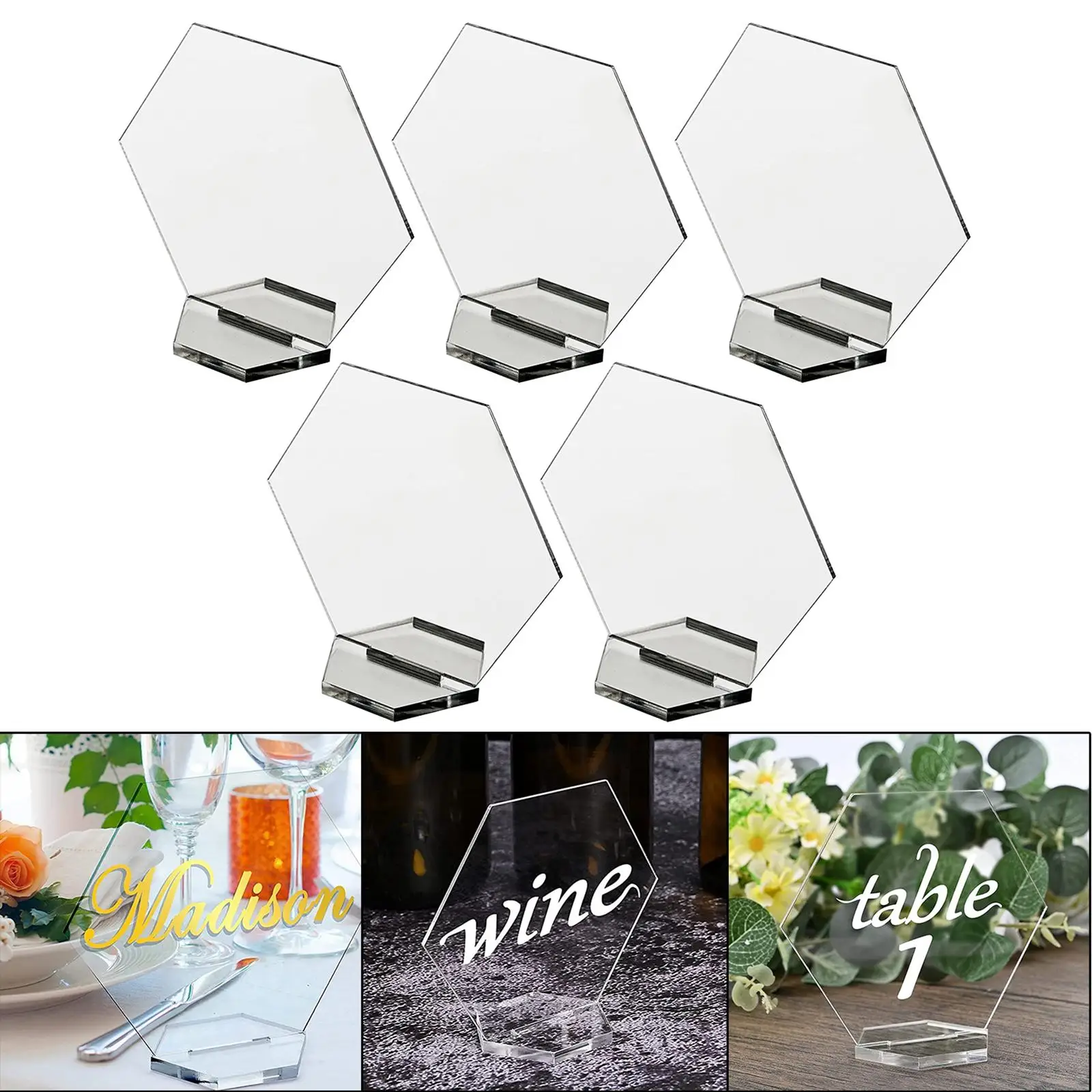 5 Pieces Clear Place Card for Table Hexagon Acrylic Place Card Sign Blanks Guest Names Card for Wedding Birthday Party Decor