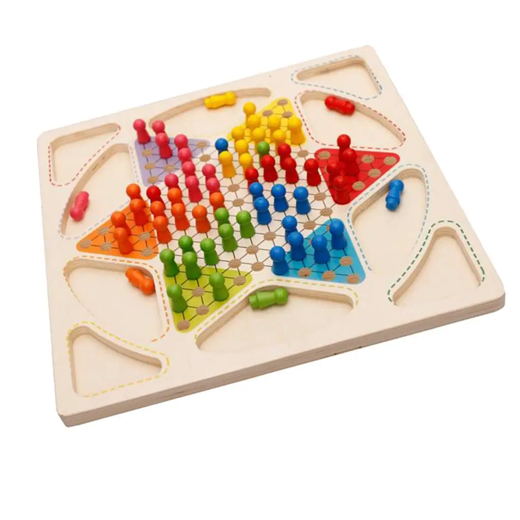 Wooden Game Set 2 in 1 Aeroplane Chess Chinese Checkers Board Toy Early