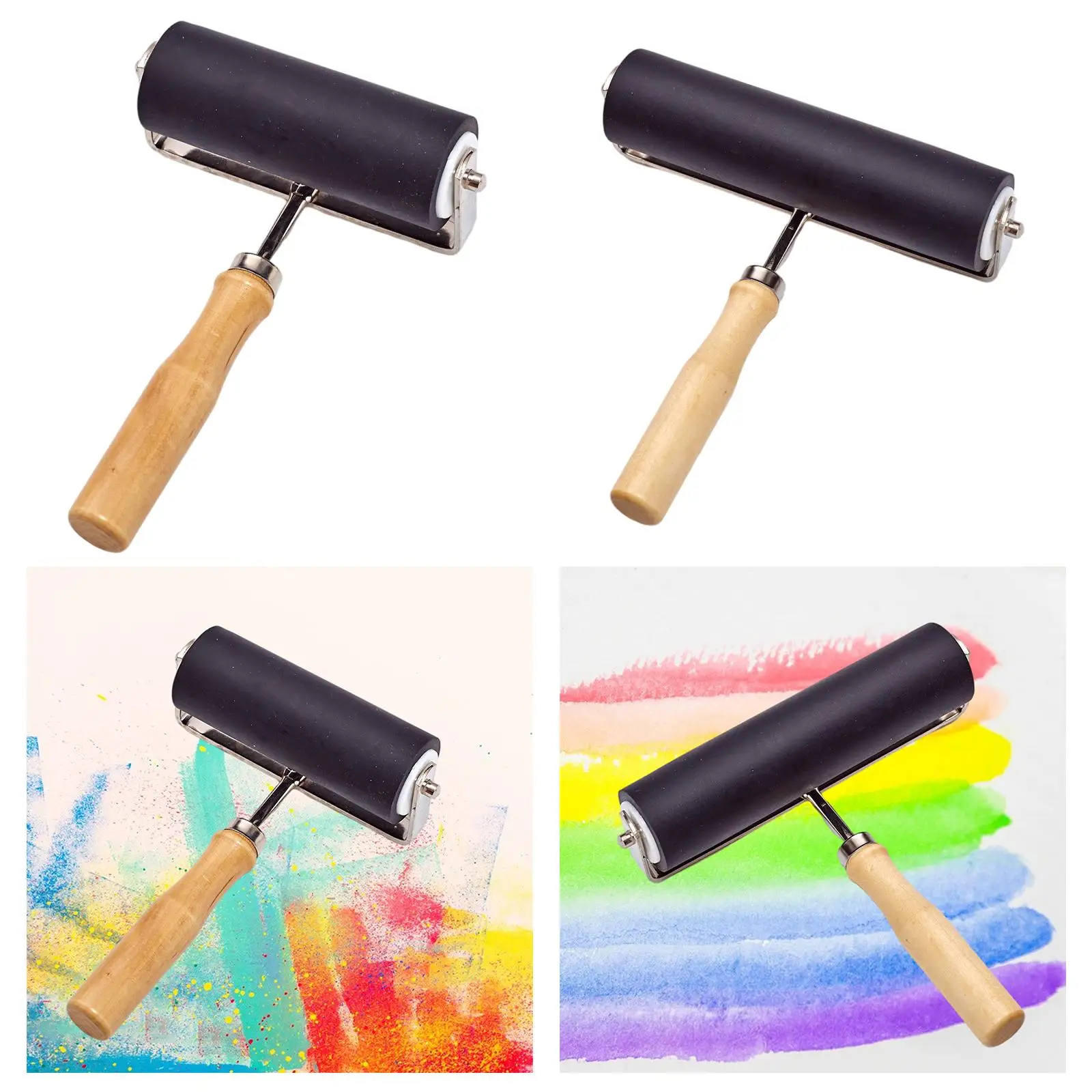 Black Rubber Roller  Tool Construction  Handle Tool Anti Skid for Printmaking Block Printing Oil Painting Mats Stamping