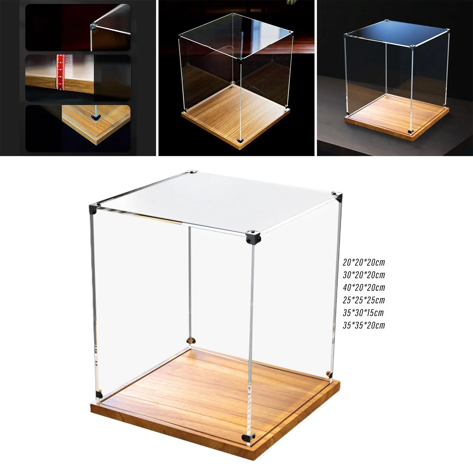 Transparent Display Box Decoration with Wooden Base Multipurpose Durable Stable Practical Showcase for Model Miniature Figurines