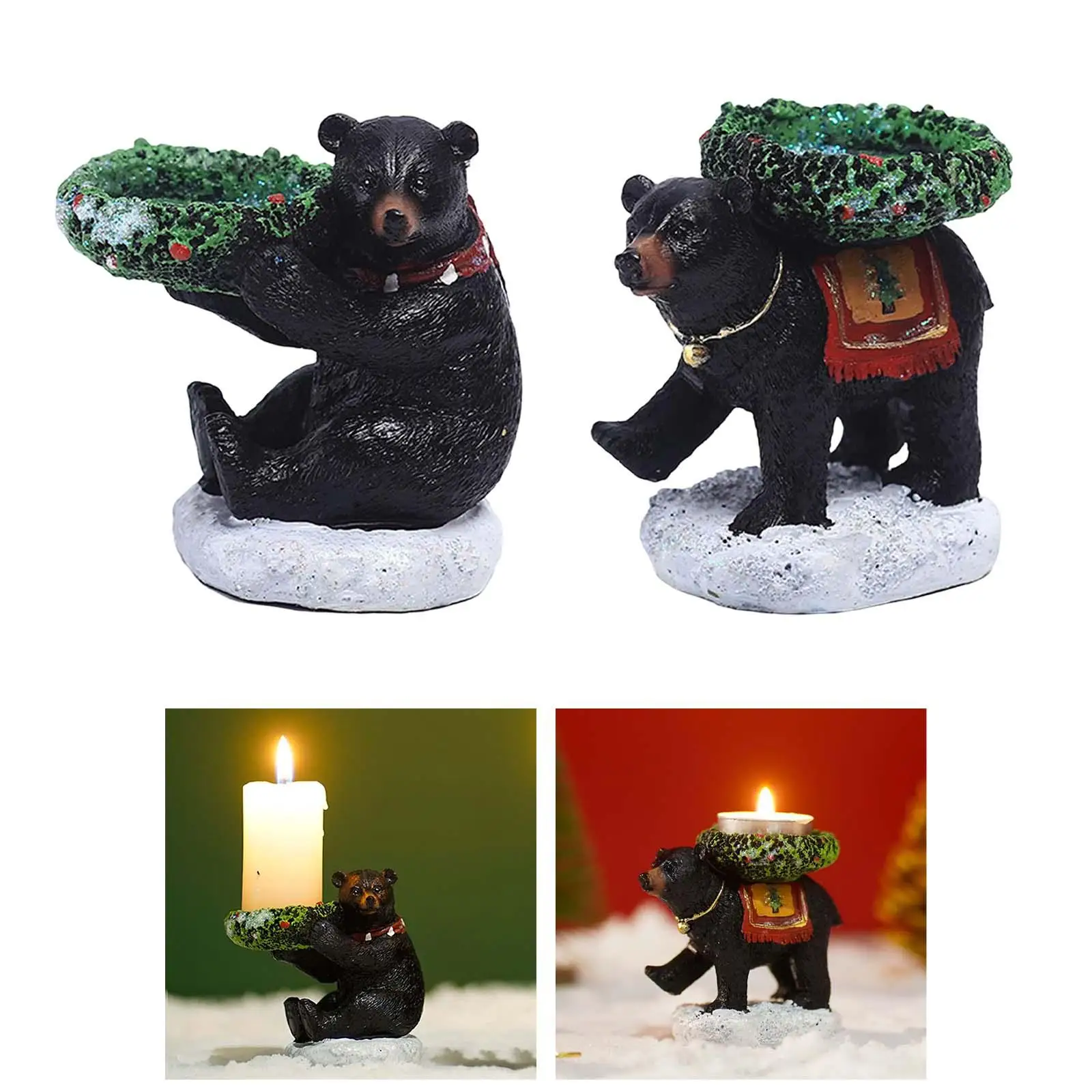 Candle Holders Candlesticks Tealight Candlefort Ornaments Miniature Figurines Sculpture Bear Resin Statue Christmas Decor