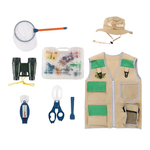  BLUE PANDA Kit de chaleco explorador para niños, juego de 3  piezas para exploración al aire libre, incluye chaleco de carga, brújula y  binoculares para juegos de simulación de niños o