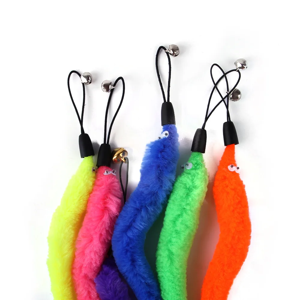 Funny Cat Stick Toy Furry Feather with Bell Cat Stick Toy Kitten Play Pet Accessories Worm on A String Cat Toy Interactive