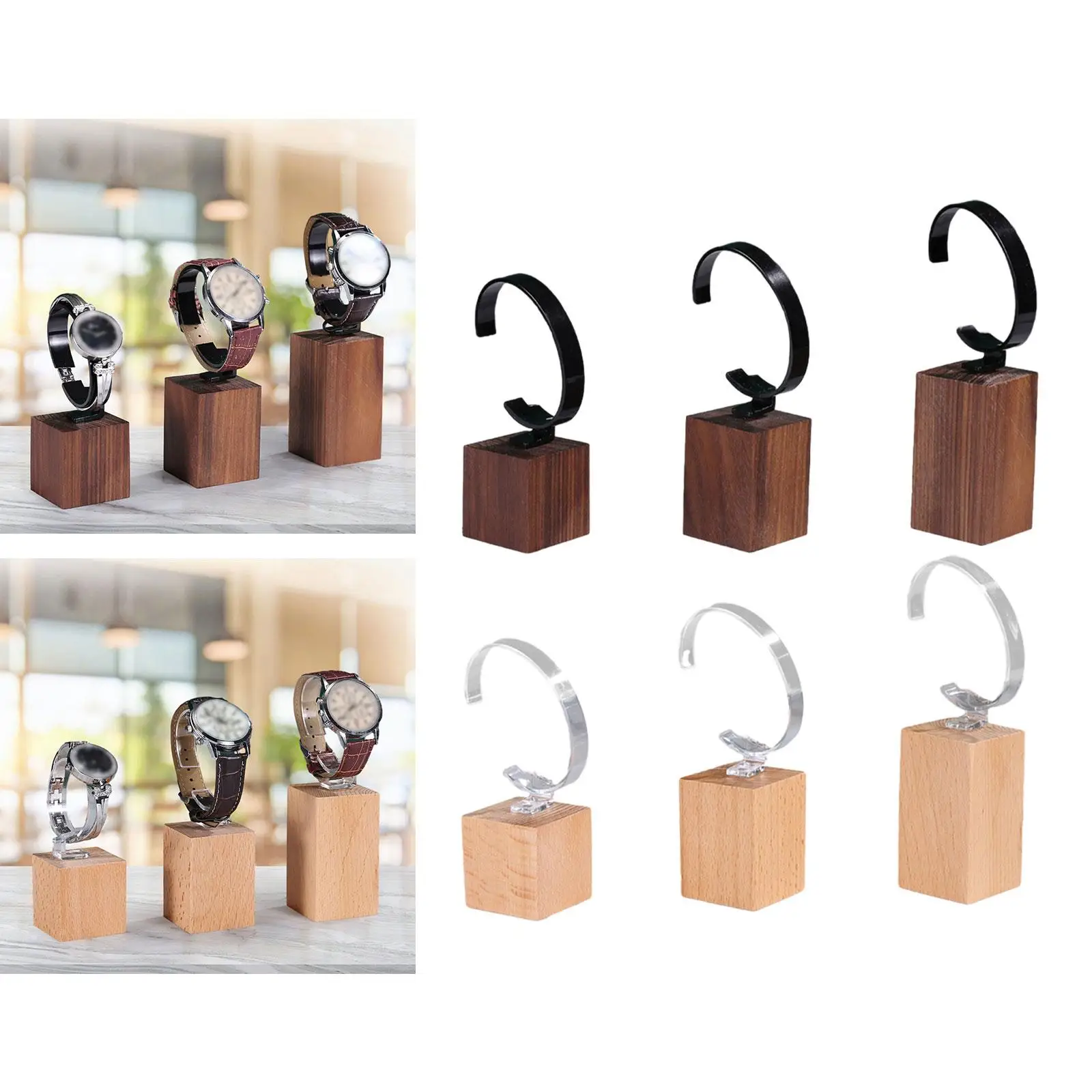 Watch Display Stand Elegant Wooden Base C Shape Scratchproof Wristwatch Holder for Showcase Countertop Retail Sales Shop