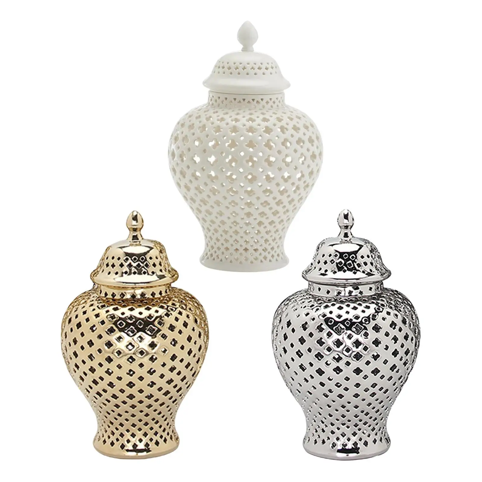 Light Luxury Ceramic Ginger Jar Ornaments Storage Jars Crafts Carved Lattice Accessories for Living Room Home Gift Decoration