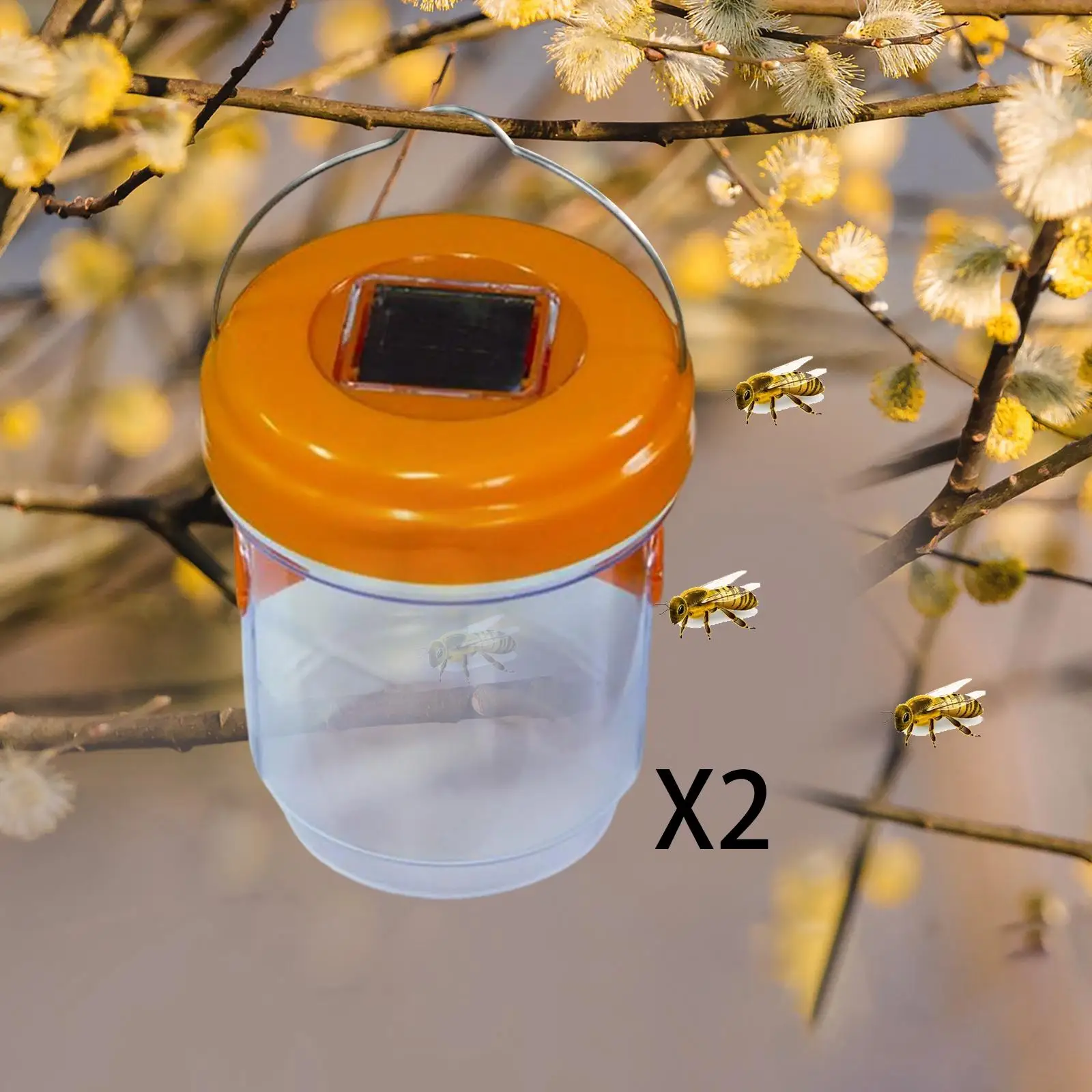 2x Solar Wasp Killer Fly Trap Reusable Fruit Fly Bee Trap Insect Catching Lamp Hanging Wasp Trap Catcher for Outdoor Garden