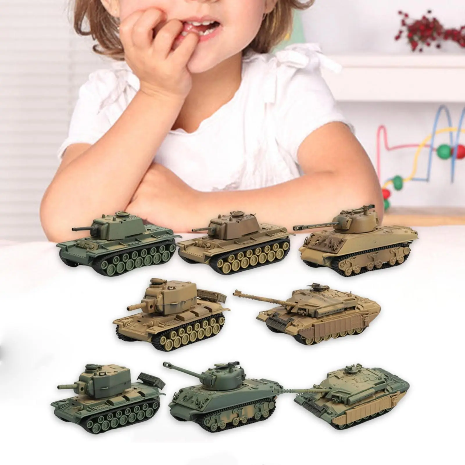 8Pcs 1/72 Tank Model Durable Ornaments Military Display for Children