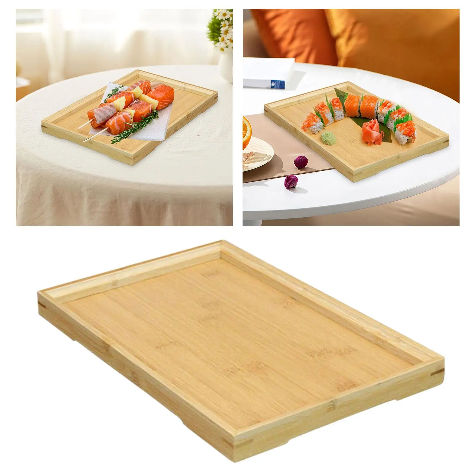 Bamboo Serving Tray Kitchen Centerpiece Countertop Table Organizer Tableware Traditional Rectangle Food Platter Multipurpose