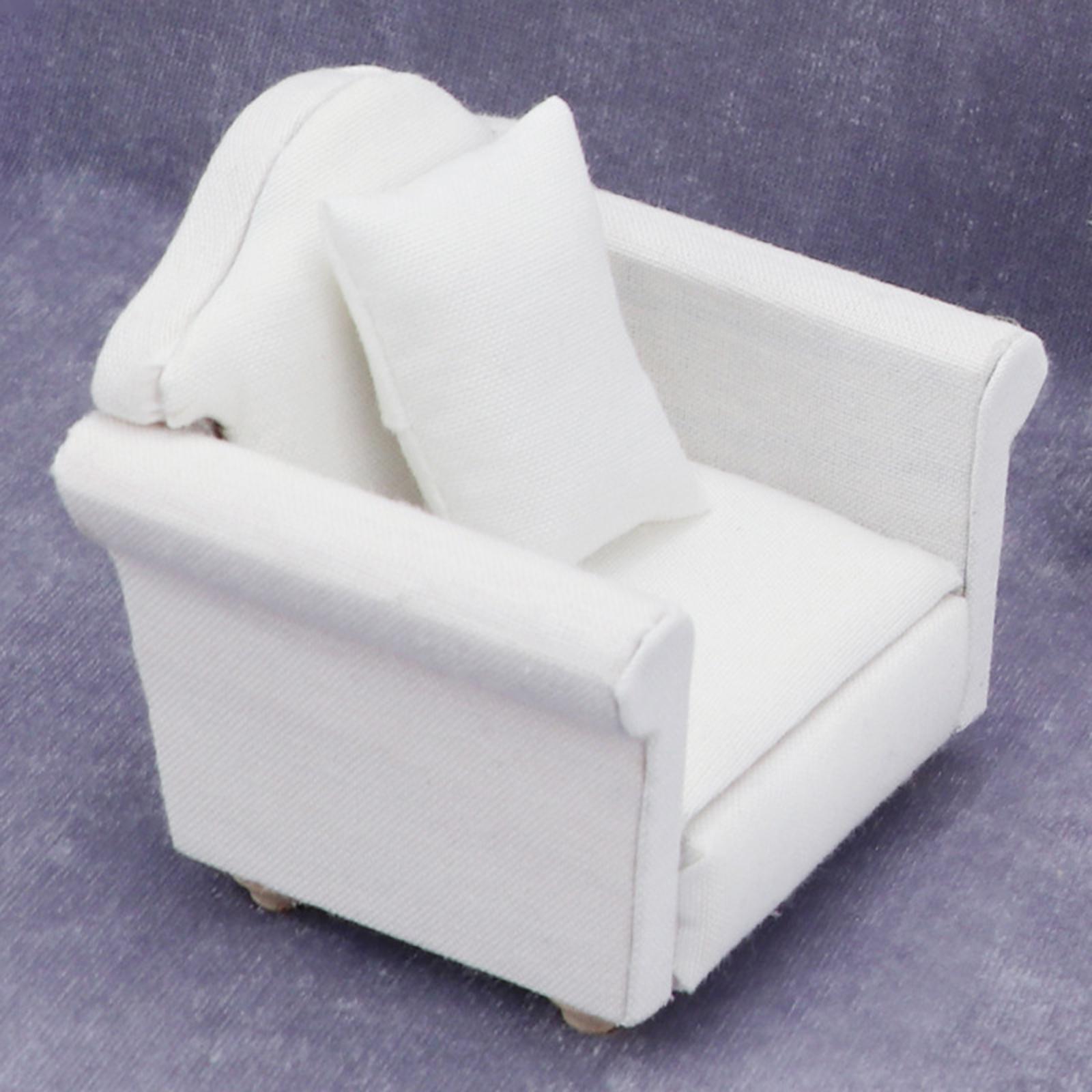 Miniature Wood Upholstered Sofa & Cushion White for 1:12 Doll House Toys DIY