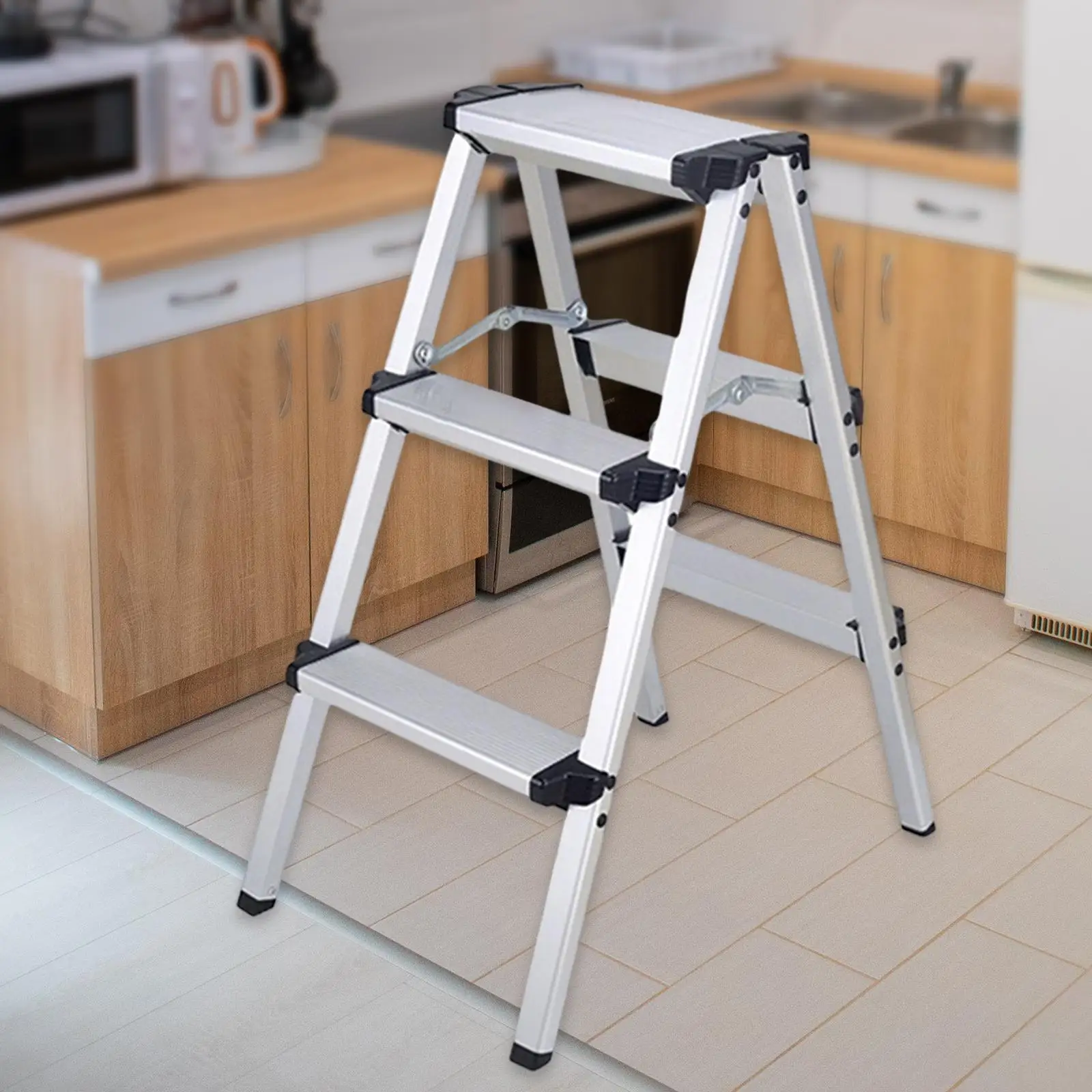 3 Step Herringbone Ladders Collapsible Aluminum Alloy for Office Home Pantry
